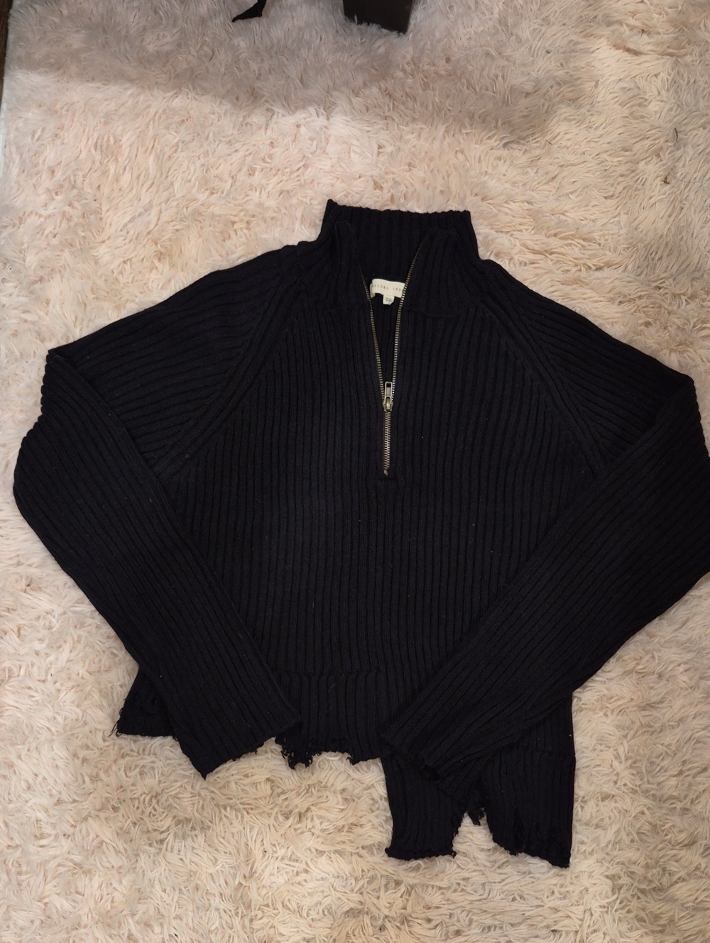 Gilded Intent Black Ribbed Half-Zip Mock Neck Sweater